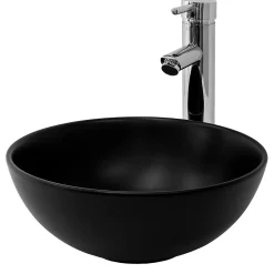 Vasque À Poser|Ml-Design Lavabo à poser rond noir mat céramique avec garniture de vidage