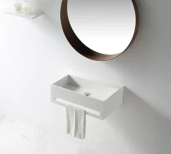 Bernstein Lavabo à suspendre 60x40x20cm en fonte minérale avec porte-serviettes intégré - TWG02