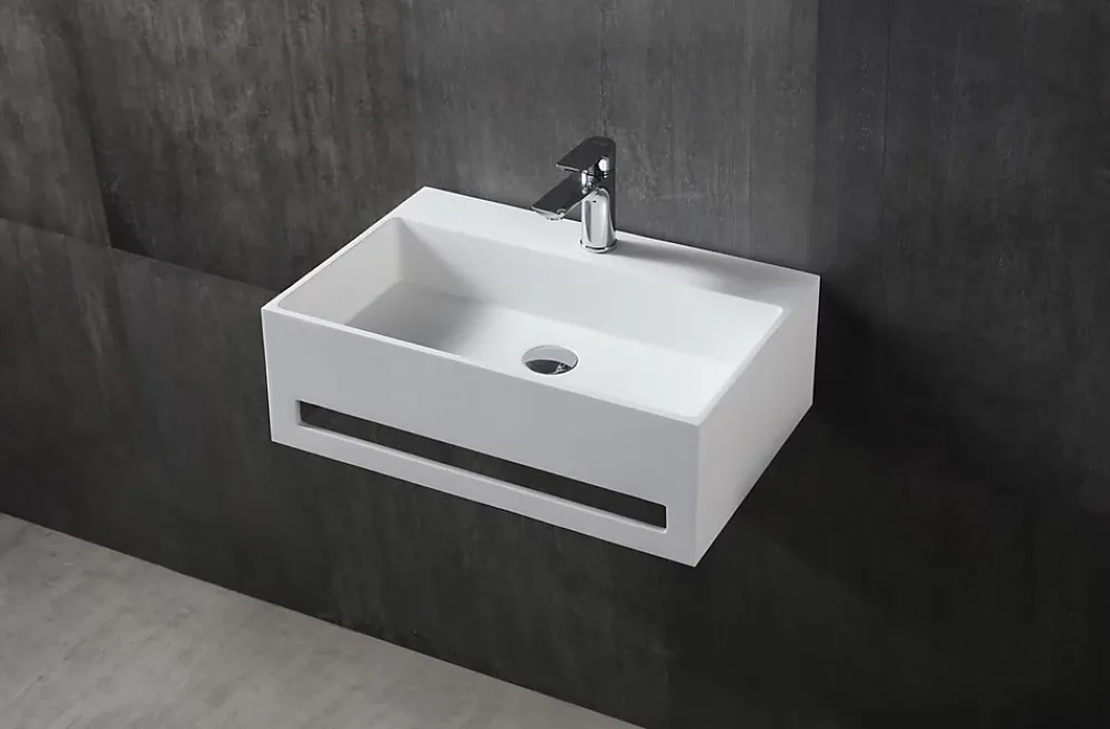 Bernstein Lavabo à suspendre 60x40x20cm en fonte minérale avec porte-serviettes intégré - TWG02