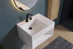 Bernstein Lavabo à suspendre 60x46x35cm en fonte minérale avec espace de rangement - blanc mat - PB2158