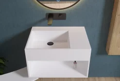 Bernstein Lavabo à suspendre 60x46x35cm en fonte minérale avec espace de rangement - blanc mat - PB2158