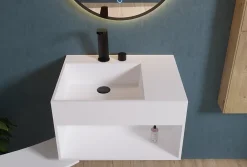 Bernstein Lavabo à suspendre 60x46x35cm en fonte minérale avec espace de rangement - blanc mat - PB2158
