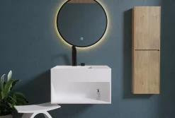 Bernstein Lavabo à suspendre 60x46x35cm en fonte minérale avec espace de rangement - blanc mat - PB2158