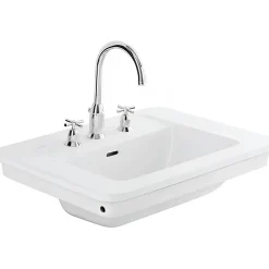 Sanindusa Lavabo a encastrer céramique traditionnelle 3 trous Vintage blanc