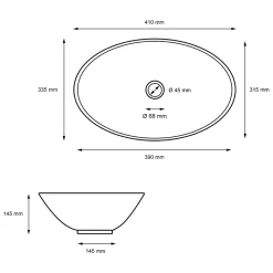 Ml-Design Lavabo a poser noir ceramique lave-mains salle de bain toilette 410x335x145 mm