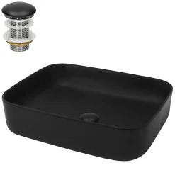 Ml-Design Lavabo a poser noir mat en céramique avec garniture de vidage 510x405x135 mm