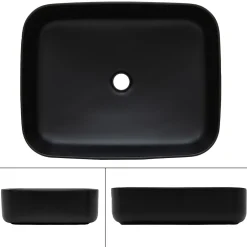 Ml-Design Lavabo a poser noir mat en céramique avec garniture de vidage 510x405x135 mm