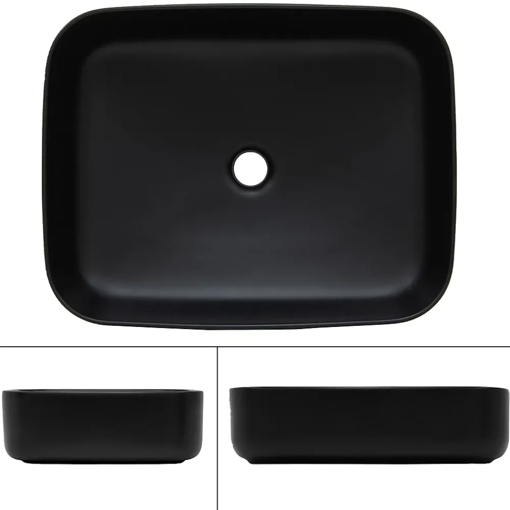 Ml-Design Lavabo a poser noir mat en céramique avec garniture de vidage 510x405x135 mm