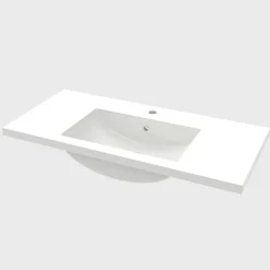 AICA Sanitaire Lavabo blanc 101x47x17.5 cm, Lavabo rectangulaire en marbre artificiel,