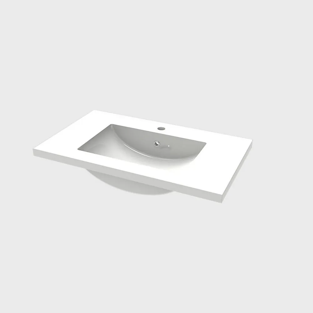 Plan Simple Vasque|AICA Sanitaire Lavabo blanc 81x47x17.5 cm, Lavabo rectangulaire en marbre artificiel,