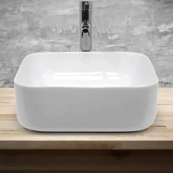 ECD Germany Lavabo carré ceramique vasque a poser salle de bain lave-mains blanc 390x390 cm