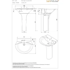 Lavabo|Sanindusa Lavabo 55cm mural céramique traditionnelle Aveiro Jade blanc
