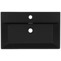 Luxebath Lavabo céramique noir avec garniture de vidage lave-mains moderne 605x365 mm
