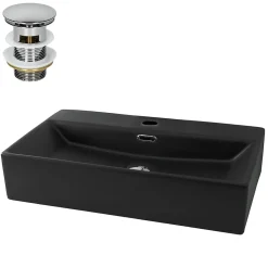Luxebath Lavabo céramique noir avec garniture de vidage lave-mains moderne 605x365x130 mm