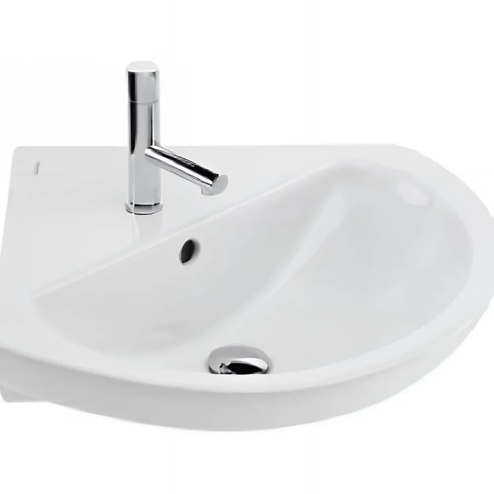 Lavabo|Sanindusa Lavabo d'angle mural céramique traditionnelle 50 Easy blanc (robinet et vidage non inclus)