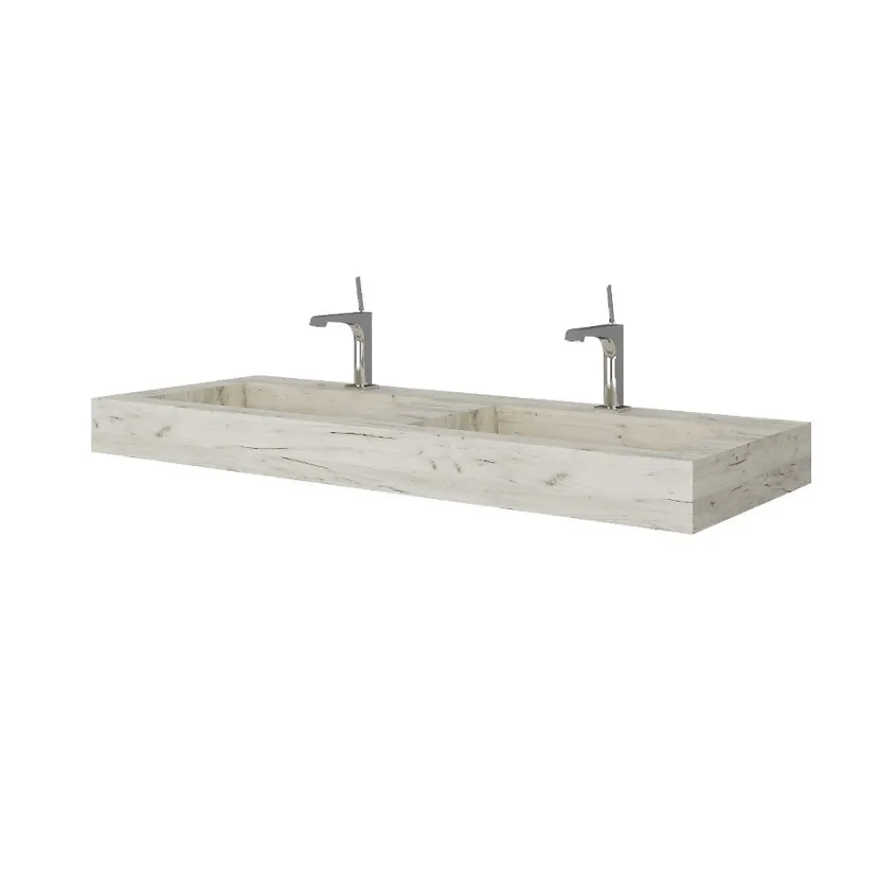 Kiamami Valentina Lavabo De Salle De Bain Avec 2 Vasques 120 Cm En Hpl Effet Glace