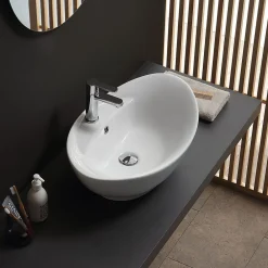Vasque À Poser|Kiamami Valentina Lavabo De Salle De Bain En Céramique Blanche De Forme Ovale