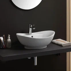 Vasque À Poser|Kiamami Valentina Lavabo De Salle De Bain En Céramique Blanche De Forme Ovale