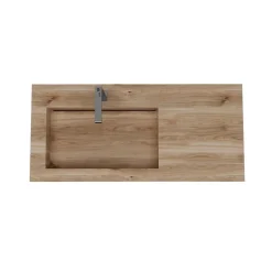 Lavabo|Kiamami Valentina Lavabo De Salle De Bain Hpl 100Cm Avec Vasque À Gauche Effet Bois Chêne Miel