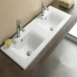 Rue Du Bain Lavabo double vasque encastrable céramique blanche - 121x47 cm - City