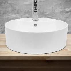 Vasque À Poser|ECD Germany Lavabo en ceramique blanc vasque a poser rond Evier moderne toilette 460x155mm
