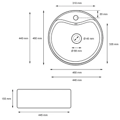 Vasque À Poser|ECD Germany Lavabo en ceramique blanc vasque a poser rond Evier moderne toilette 460x155mm