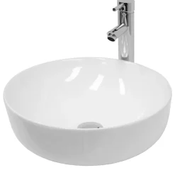 ECD Germany Lavabo en ceramique blanc vasque a poser rond Evier design moderne 400x400mm