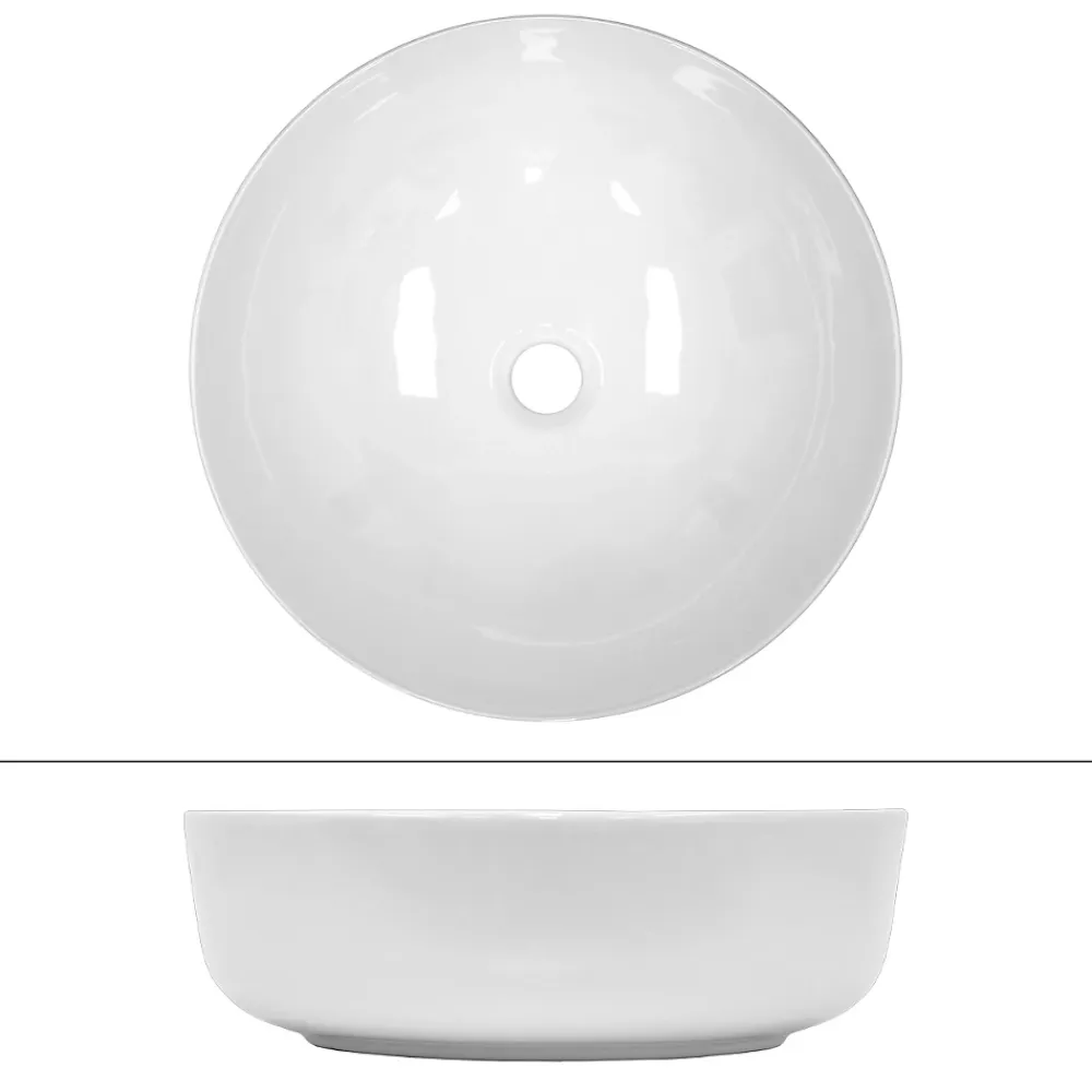 ECD Germany Lavabo en ceramique blanc vasque a poser rond Evier design moderne 400x400mm