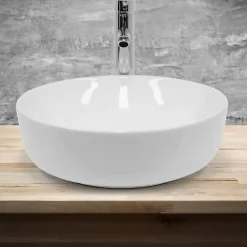 ECD Germany Lavabo en ceramique blanc vasque a poser rond Evier design moderne 400x400mm