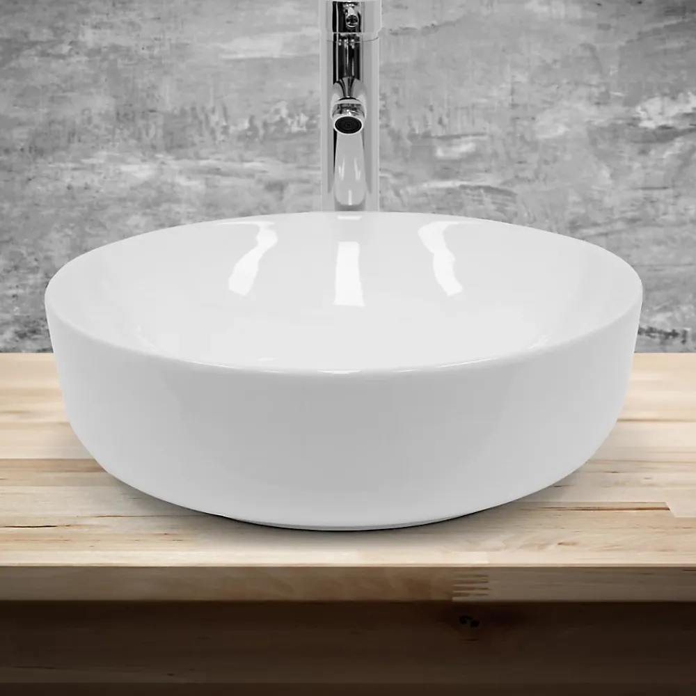 ECD Germany Lavabo en ceramique blanc vasque a poser rond Evier design moderne 400x400mm