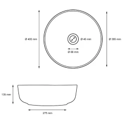 ECD Germany Lavabo en ceramique blanc vasque a poser rond Evier design moderne 400x400mm