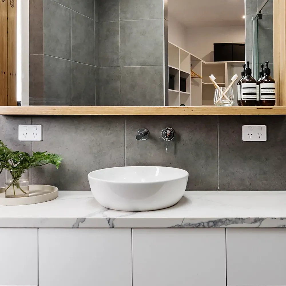 ECD Germany Lavabo en ceramique blanc vasque a poser rond Evier design moderne 400x400mm