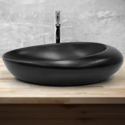 Vasque À Poser|Luxebath Lavabo en ceramique noir mat vasque a poser pour salle de bain 585x375x145 mm