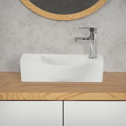 Vasque À Poser|Ml-Design Lavabo en ceramique ovale blanc Evier avec trou pour robinet a droite 445x225 mm