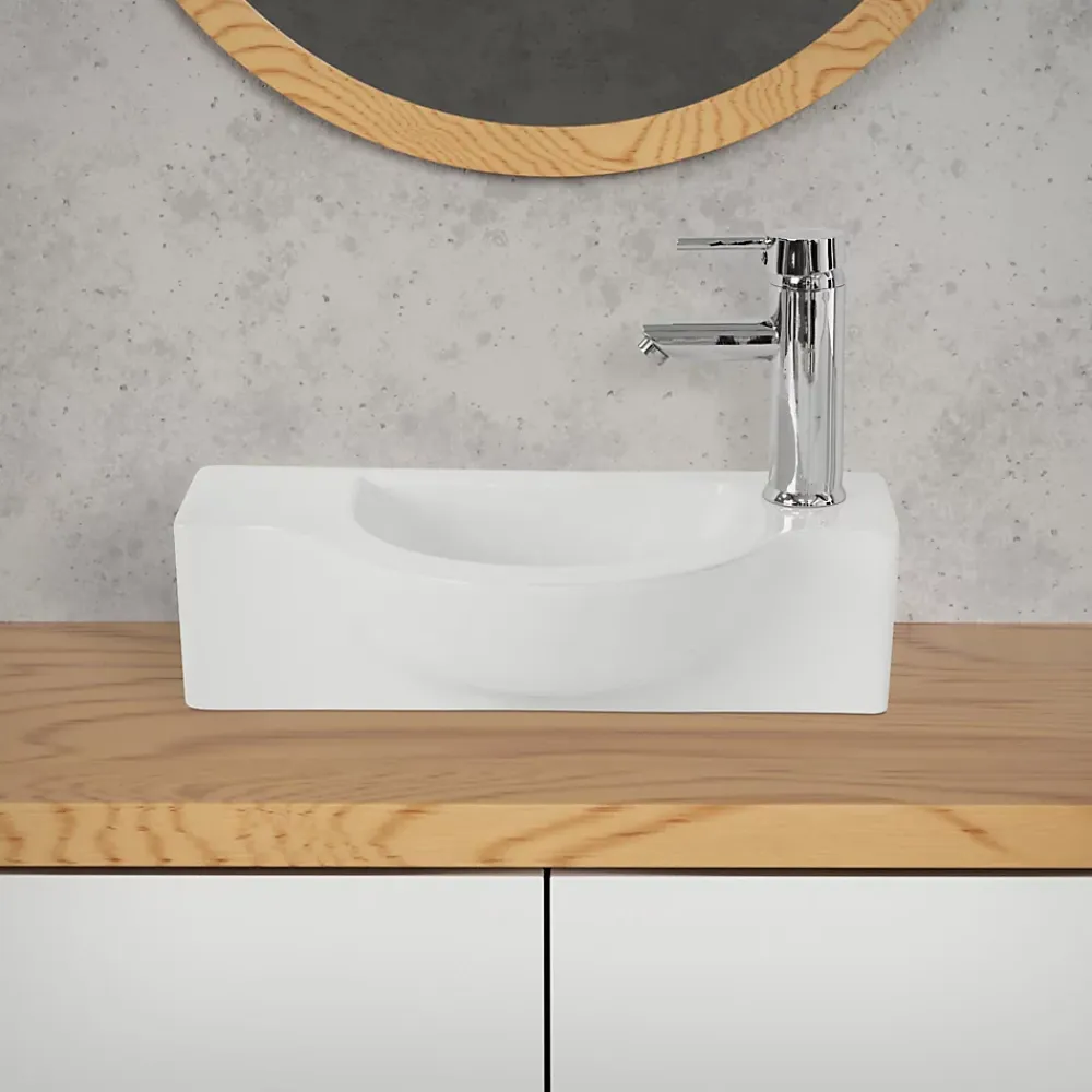 Vasque À Poser|Ml-Design Lavabo en ceramique ovale blanc Evier avec trou pour robinet a droite 445x225 mm