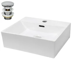 Lavabo|ECD Germany Lavabo en céramique blanc avec garniture de vidage vasque à poser 415 x 360 mm