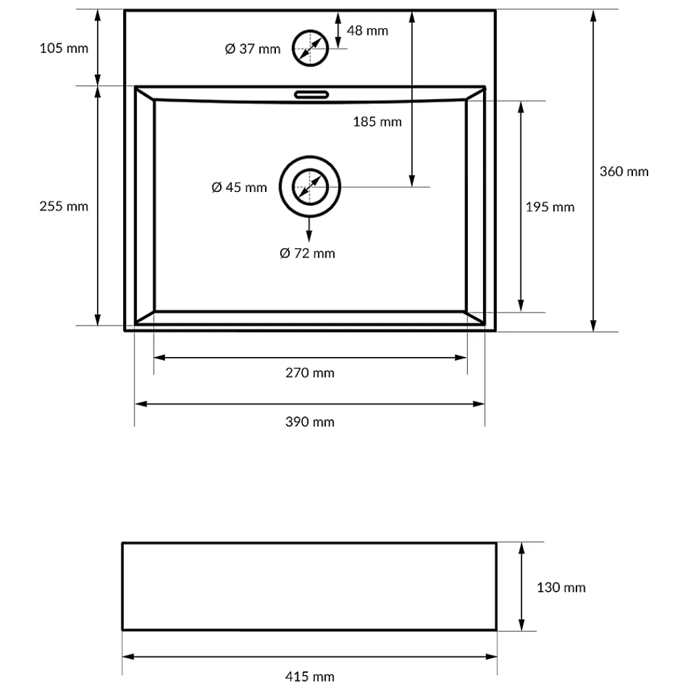 Lavabo|ECD Germany Lavabo en céramique blanc avec garniture de vidage vasque à poser 415 x 360 mm