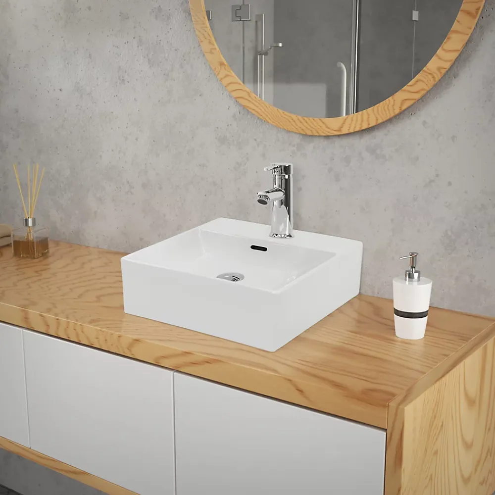 Lavabo|ECD Germany Lavabo en céramique blanc avec garniture de vidage vasque à poser 415 x 360 mm