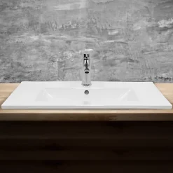 ECD Germany Lavabo en céramique blanc avec garniture de vidage et trop-plein 710x465x175 mm