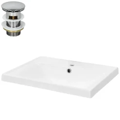 Vasque À Encastrer|Ml-Design Lavabo en céramique blanc avec garniture de vidage et trop-plein 510x415x155 mm