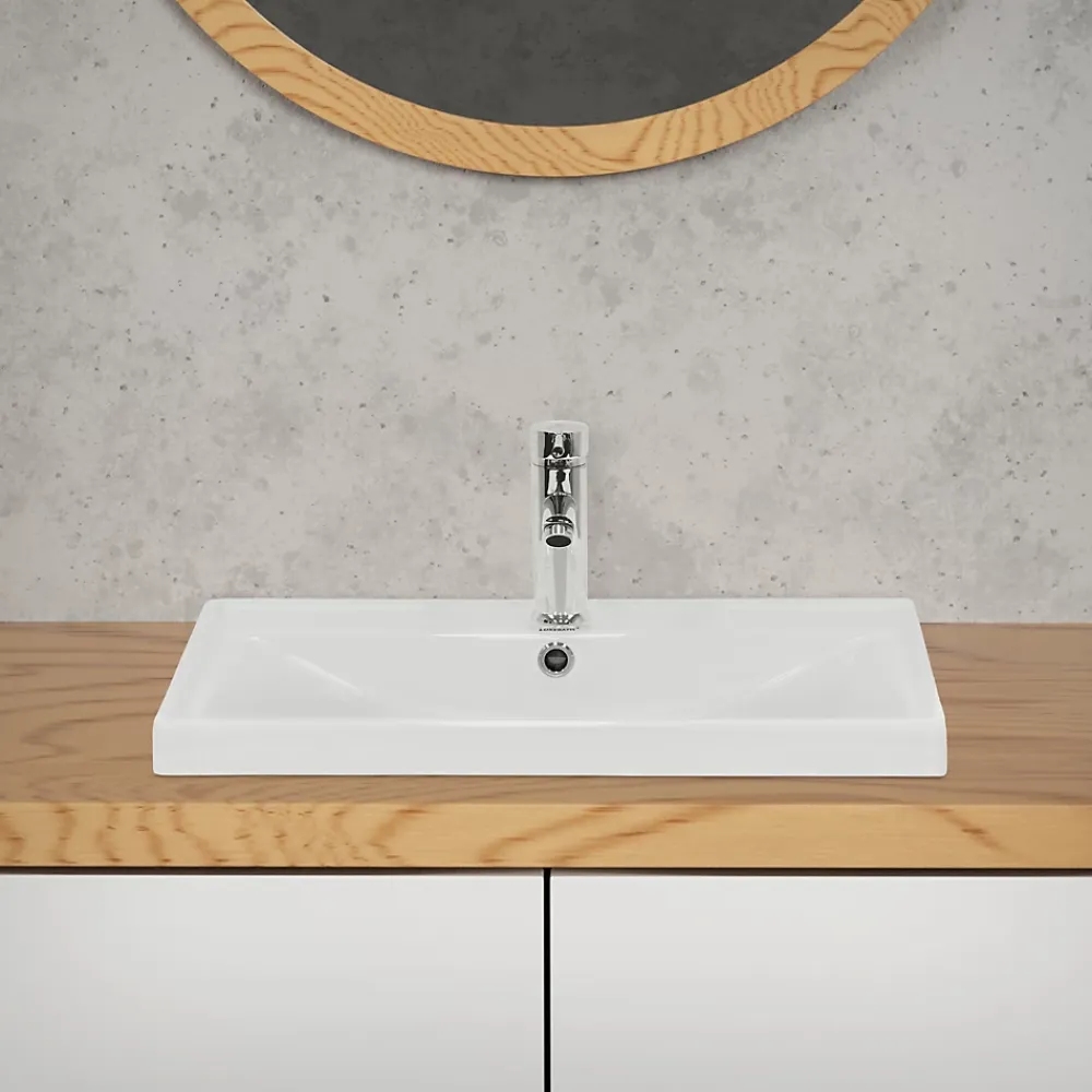 Vasque À Encastrer|Ml-Design Lavabo en céramique blanc avec garniture de vidage et trop-plein 510x415x155 mm