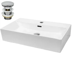 ECD Germany Lavabo en céramique blanc avec garniture de vidage vasque à poser 515 x 360 mm