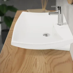 Vasque À Poser|ECD Germany Lavabo en céramique blanc avec garniture de vidage lave-mains moderne 605x165 mm