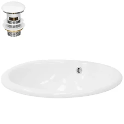 Vasque À Encastrer|Ml-Design Lavabo en céramique blanc avec garniture de vidage et trop-plein