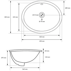 Vasque À Encastrer|Ml-Design Lavabo en céramique blanc avec garniture de vidage et trop-plein