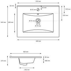 ECD Germany Lavabo en céramique blanc avec garniture de vidage vasque encastrer 610x465 mm