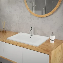 ECD Germany Lavabo en céramique blanc avec garniture de vidage vasque encastrer 610x465 mm