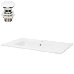 Ml-Design Lavabo en céramique blanc avec garniture de vidage et trop-plein