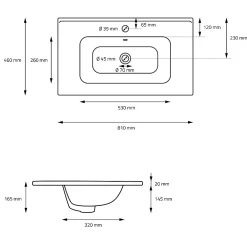 Ml-Design Lavabo en céramique blanc avec garniture de vidage et trop-plein