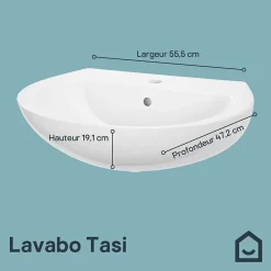 Lavabo|GoodHome Lavabo en céramique blanc brillant l.55,5 x H.19,1 x P.47,2 cm Tasi